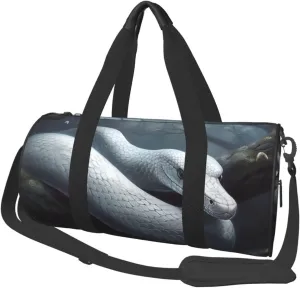 Travel Duffel Bag Foldable Weekender Overnight Bag White Snake Sports Tote Gym Bag Large Capacity Lightweight Carry On Luggage Bag for Men Women