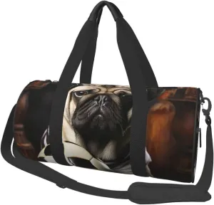 Travel Duffel Bag Foldable Weekender Overnight Bags Pug Dogs with Soccer Ball Football Sports Tote Gym Bag Large Capacity Lightweight Carry On Luggage Bags for Men Women