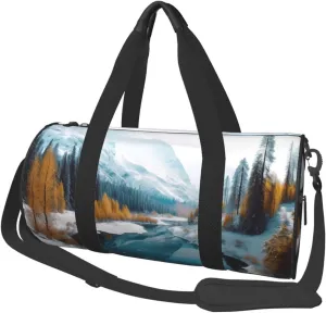 Travel Duffel Bag Foldable Weekender Overnight Bags Winter Mountains Snow Scene Sports Tote Gym Bag Large Capacity Lightweight Carry On Luggage Bags for Men Women