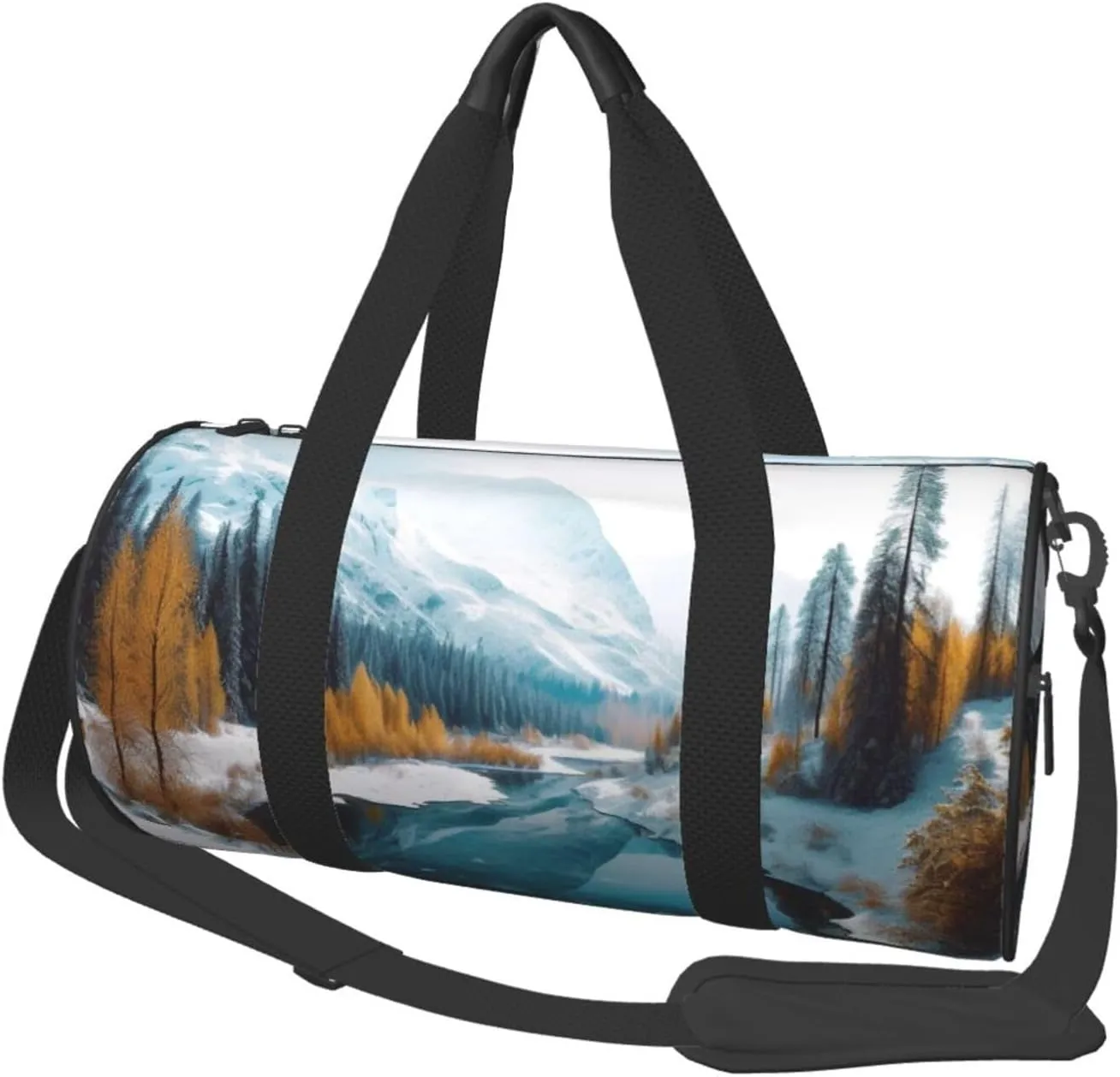 Travel Duffel Bag Foldable Weekender Overnight Bags Winter Mountains Snow Scene Sports Tote Gym Bag Large Capacity Lightweight Carry On Luggage Bags for Men Women