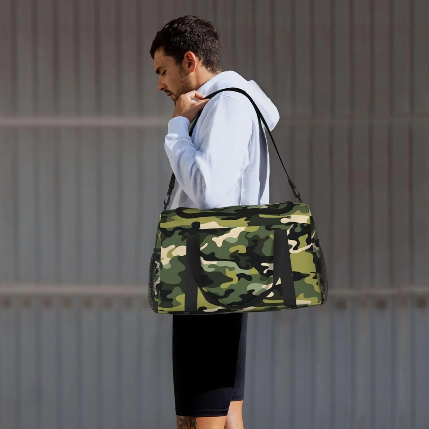 Travel Duffel Bag For Men Women, Camo Pattern Carry On Sport Gym Bag With Shoulder Strap Lightweight Waterproof Weekender Bag Overnight Bag