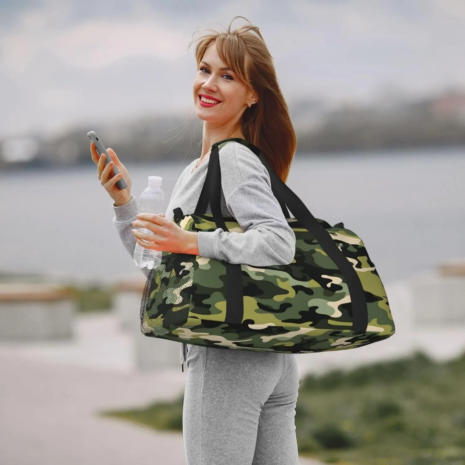 Travel Duffel Bag For Men Women, Camo Pattern Carry On Sport Gym Bag With Shoulder Strap Lightweight Waterproof Weekender Bag Overnight Bag