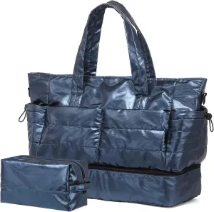 Travel Duffel Bag for Women, 50L Weekender & Gym Bag with Shoe Compartment, Dark Blue