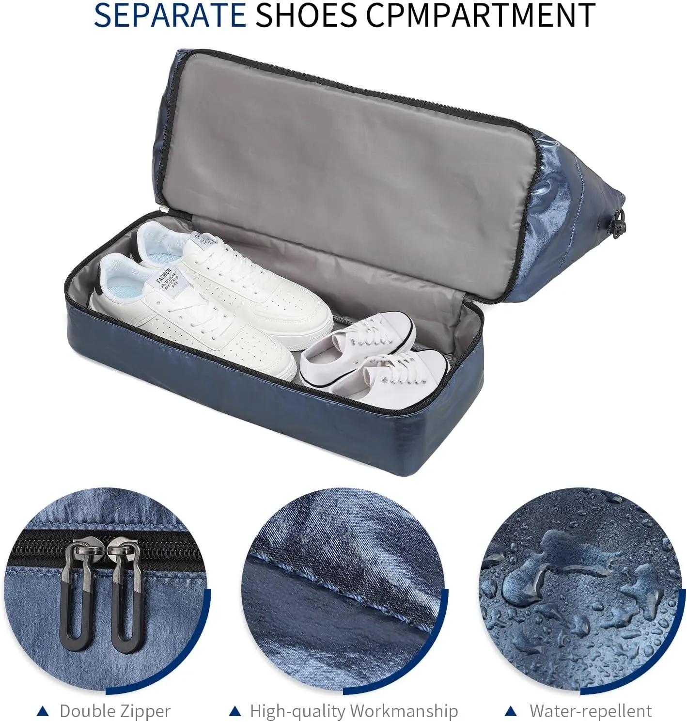 Travel Duffel Bag for Women, 50L Weekender & Gym Bag with Shoe Compartment, Dark Blue