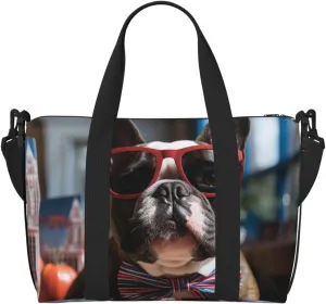 Travel Duffel Bag for Women Men Weekender Bags Sports Gym Bag French Bulldog Wearing Sunglasses Travel Bag Carry on Overnight Bag Waterproof Luggage Bag with Shoulder Strap