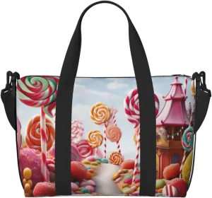 Travel Duffel Bag for Women Men Weekender Bags Sports Gym Bag Sweet Candy Backdrop Travel Bag Carry on Overnight Bag Waterproof Luggage Bag with Shoulder Strap