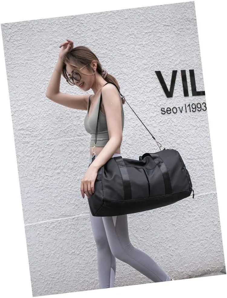 Travel Duffel Bag Gym Sports Duffle Bag with Wet Pocket & Shoes Compartment Water Resistant Luggage Packable Duffle Bag Weekender Bag for Women and Men (black)