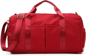 Travel Duffel Bag Gym Sports Duffle Bag with Wet Pocket & Shoes Compartment Water Resistant Luggage Packable Duffle Bag Weekender Bag for Women and Men (dark red)