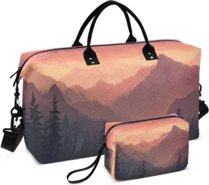 Travel Duffel Bag Large Weekender Overnight Bags for Women Men, Sunrise Mountains Gym Bag with Toiletry Bag