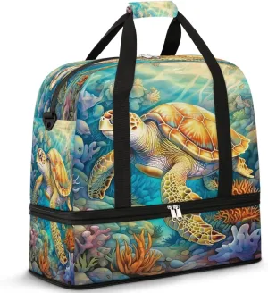 Travel Duffel Bag Leisurely Sea Turtle Weekender Bag with Shoe Compartment Foldable Overnight Bags for Travel Sports Lightweight Gym Bags for Men Women