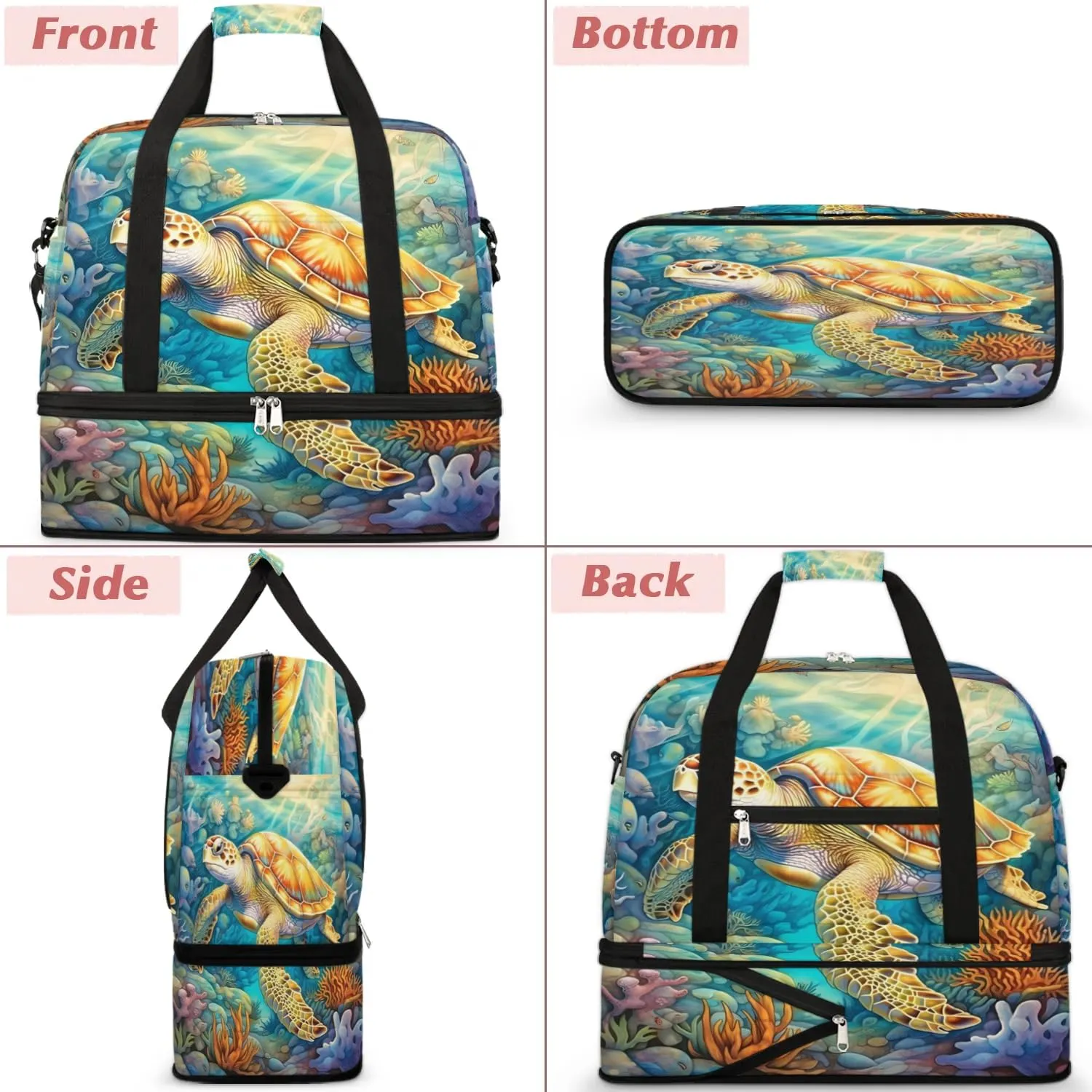 Travel Duffel Bag Leisurely Sea Turtle Weekender Bag with Shoe Compartment Foldable Overnight Bags for Travel Sports Lightweight Gym Bags for Men Women