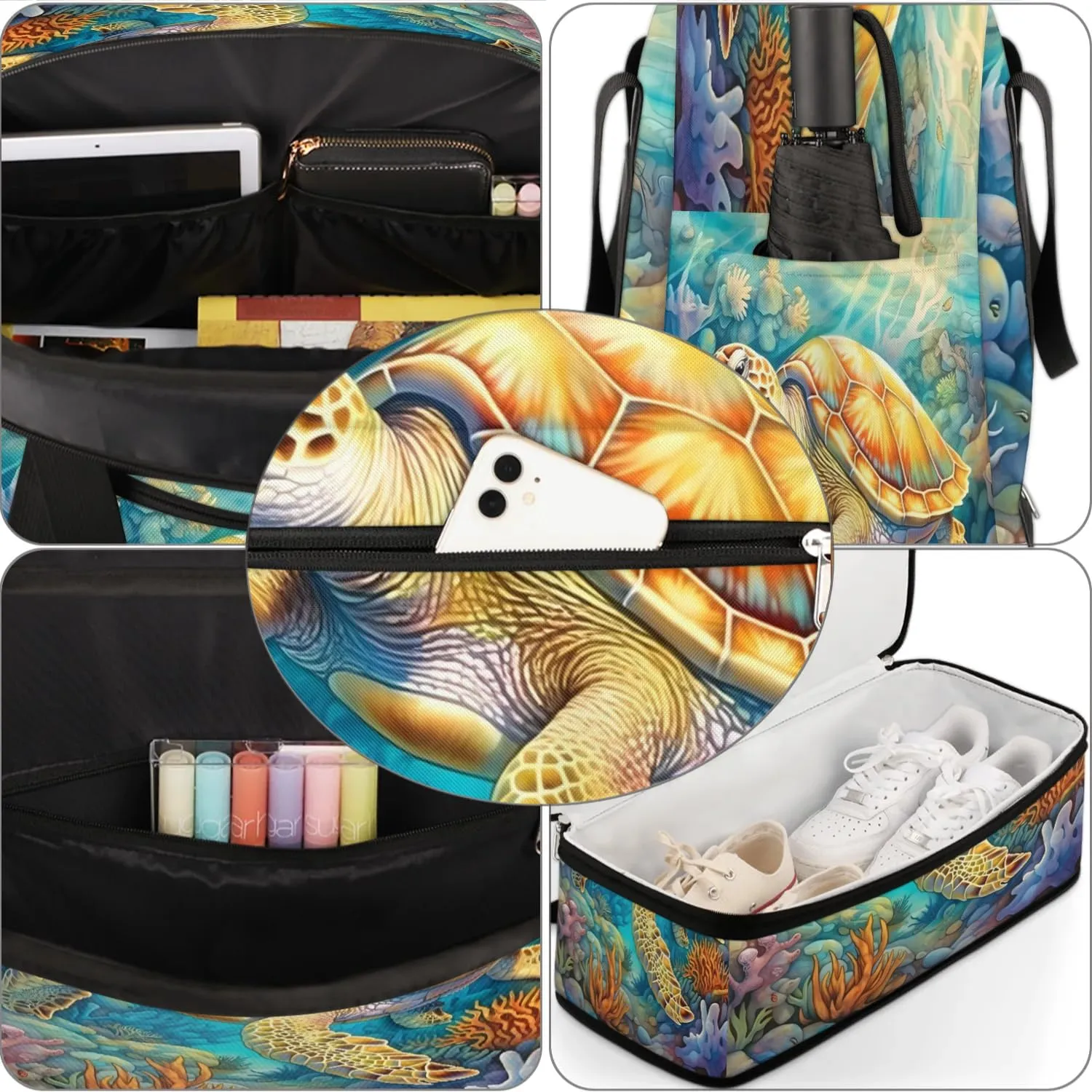 Travel Duffel Bag Leisurely Sea Turtle Weekender Bag with Shoe Compartment Foldable Overnight Bags for Travel Sports Lightweight Gym Bags for Men Women