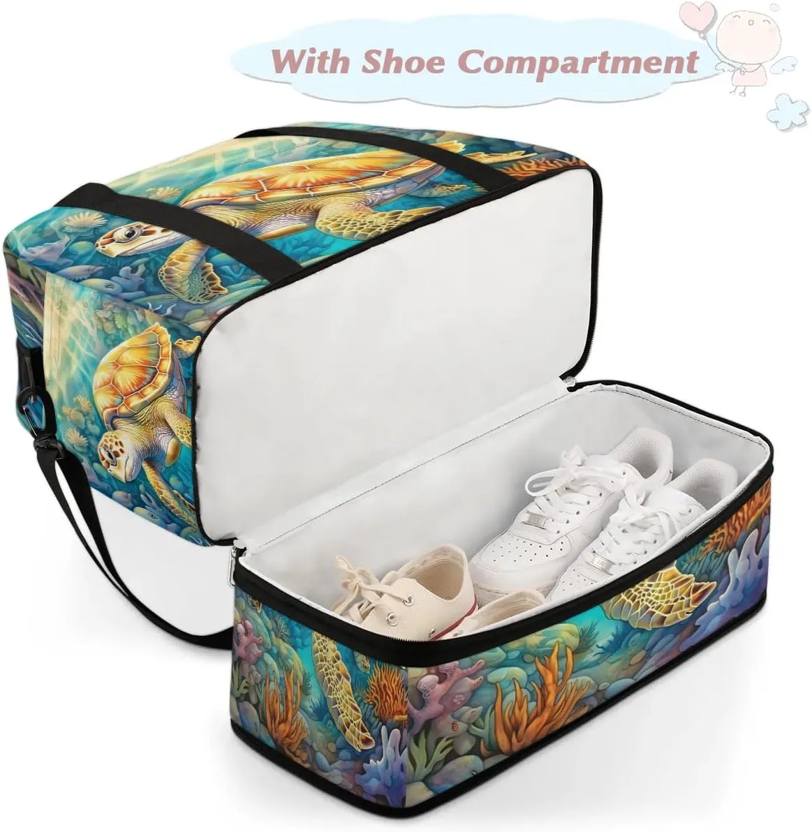 Travel Duffel Bag Leisurely Sea Turtle Weekender Bag with Shoe Compartment Foldable Overnight Bags for Travel Sports Lightweight Gym Bags for Men Women