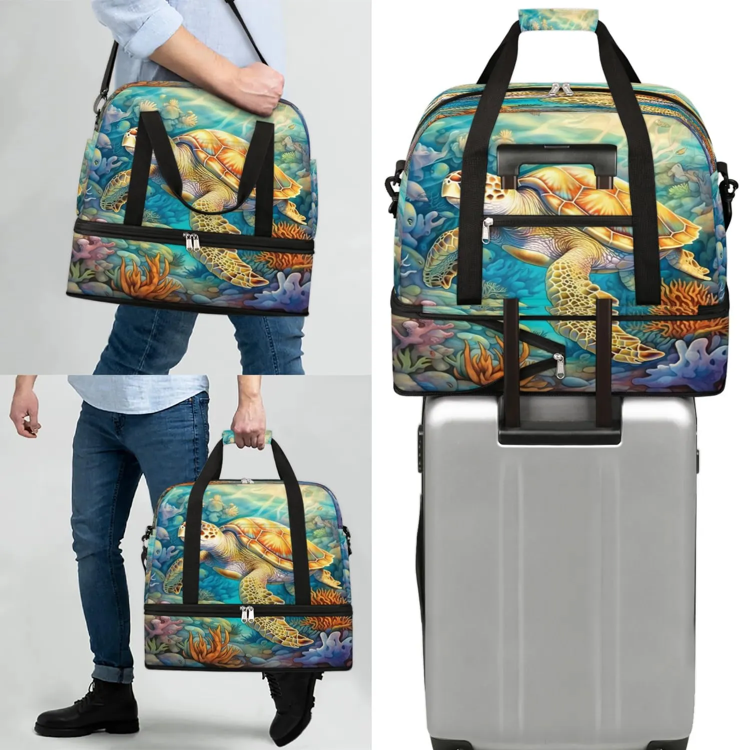 Travel Duffel Bag Leisurely Sea Turtle Weekender Bag with Shoe Compartment Foldable Overnight Bags for Travel Sports Lightweight Gym Bags for Men Women