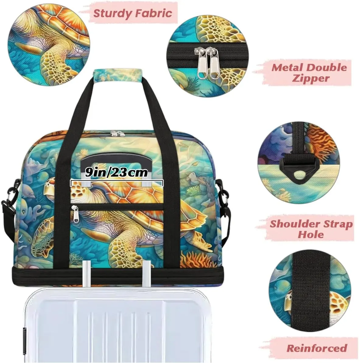 Travel Duffel Bag Leisurely Sea Turtle Weekender Bag with Shoe Compartment Foldable Overnight Bags for Travel Sports Lightweight Gym Bags for Men Women