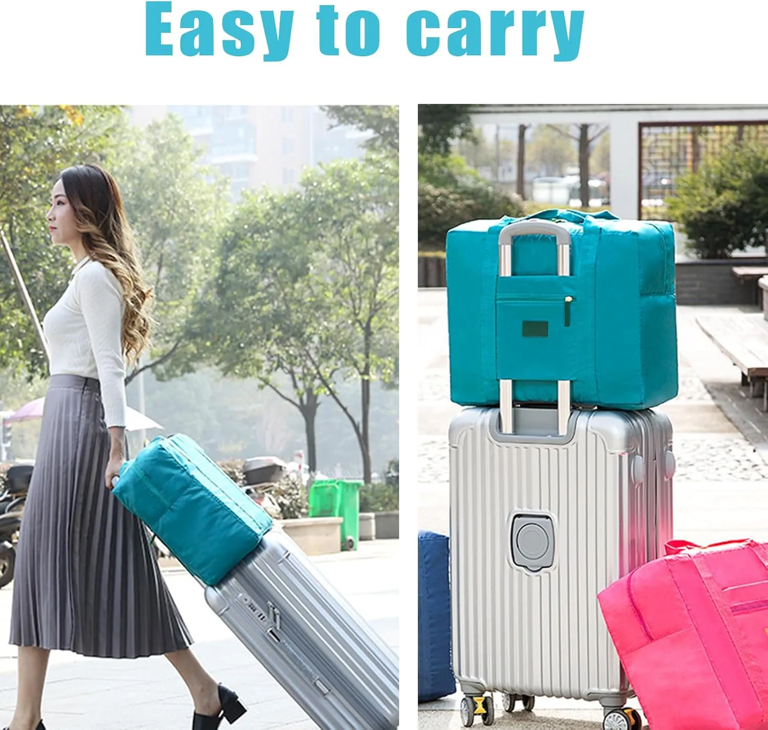 Travel Duffel Bag Lightweight Foldable Travel Bag for Women and Men Waterproof Tote Carry On Luggage Bag Weekender Overnight Bag (Blue Green Red Black)