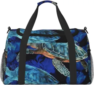 Travel Duffel Bag Lightweight Waterproof Carry On Tote Bag Foldable Weekender Overnight Bags Blue Sea Turtle In Ocean Sport Gym Bag For Women Men