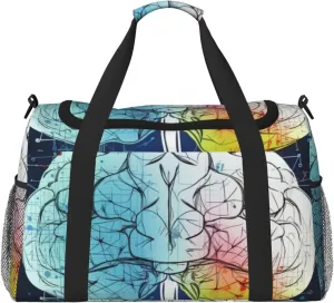 Travel Duffel Bag Lightweight Waterproof Carry On Tote Bag Foldable Weekender Overnight Bags Geometry Brain Image With Science Sport Gym Bag For Women Men