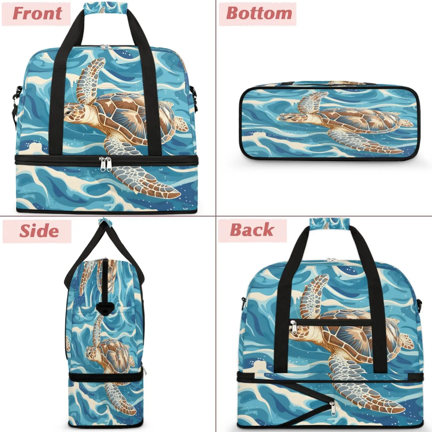 Travel Duffel Bag Ocean Sea Turtle Weekender Bag with Shoe Compartment Foldable Overnight Bags for Travel Sports Lightweight Gym Bags for Men Women