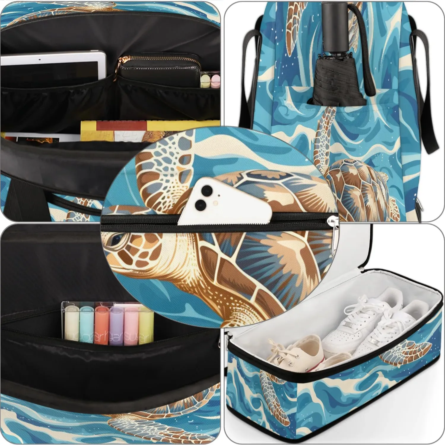Travel Duffel Bag Ocean Sea Turtle Weekender Bag with Shoe Compartment Foldable Overnight Bags for Travel Sports Lightweight Gym Bags for Men Women