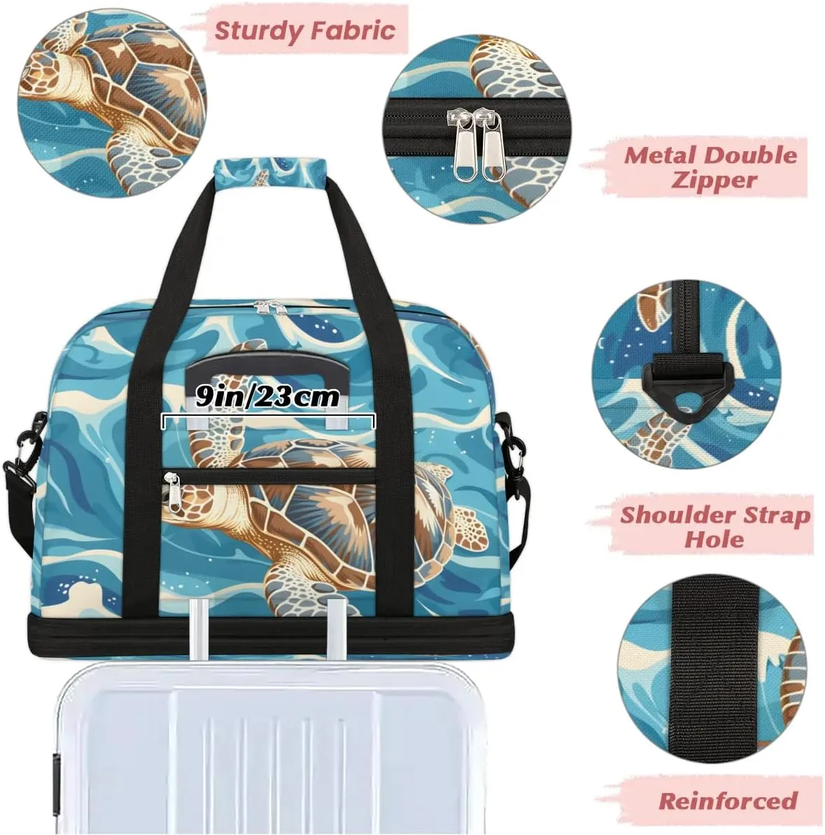 Travel Duffel Bag Ocean Sea Turtle Weekender Bag with Shoe Compartment Foldable Overnight Bags for Travel Sports Lightweight Gym Bags for Men Women