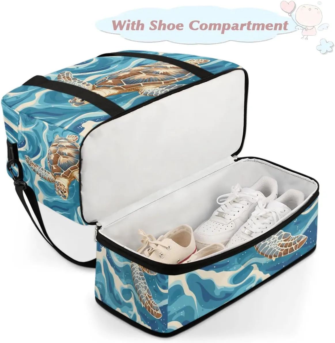 Travel Duffel Bag Ocean Sea Turtle Weekender Bag with Shoe Compartment Foldable Overnight Bags for Travel Sports Lightweight Gym Bags for Men Women