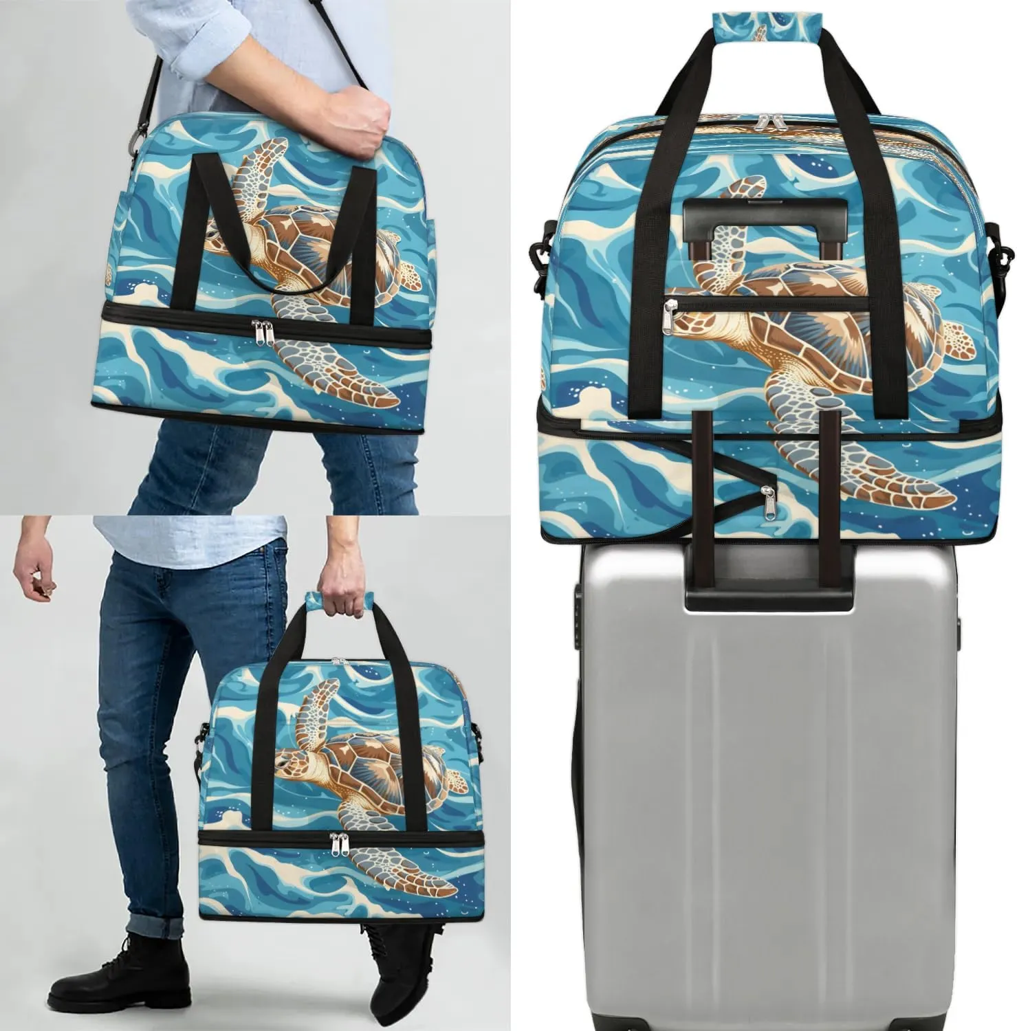 Travel Duffel Bag Ocean Sea Turtle Weekender Bag with Shoe Compartment Foldable Overnight Bags for Travel Sports Lightweight Gym Bags for Men Women