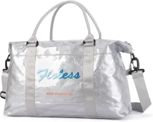 Travel Duffel Bag, Sports Tote Gym Bag, Shoulder Weekender Overnight Bag for Women Waterproof,Silver