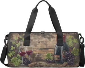Travel Duffel Bag Wood Wine Sports Gym Bag for Womens Mens, Waterproof Weekend Overnight Bag Lightweight Carry on Bag for Airplanes Yoga Dance Beach Swim Hospital Holdalls,A-1819