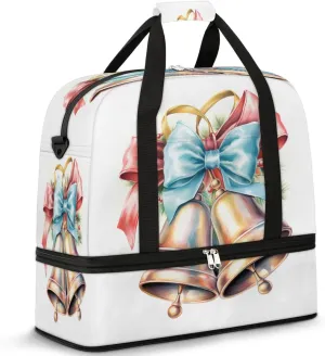 Travel Duffel Bags Christmas Bell Foldable Weekender Bags for Women with Shoes Compartment Waterproof & Tear Resistant Carry on Overnight Luggage Duffel Bag Shoulder Sports Tote Bag,A-1067
