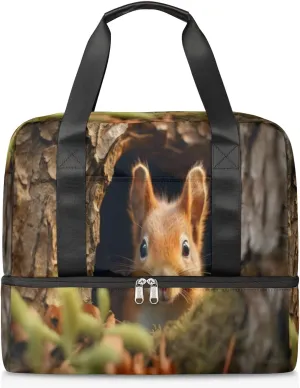 Travel Duffel Bags Cute Squirrel Sports Gym Bag with Wet Pocket & Shoes Compartment Large Duffel Bags Waterproof Overnight Bag Weekender Bags for Women Men