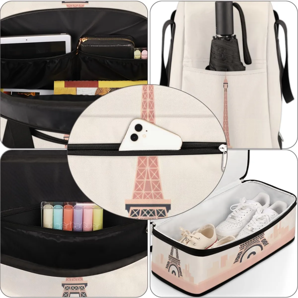 Travel Duffel Bags Eiffel Tower Foldable Weekender Bags for Women with Shoes Compartment Waterproof & Tear Resistant Carry on Overnight Luggage Duffel Bag Shoulder Sports Tote Bag