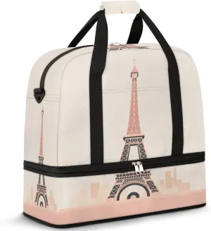 Travel Duffel Bags Eiffel Tower Foldable Weekender Bags for Women with Shoes Compartment Waterproof & Tear Resistant Carry on Overnight Luggage Duffel Bag Shoulder Sports Tote Bag