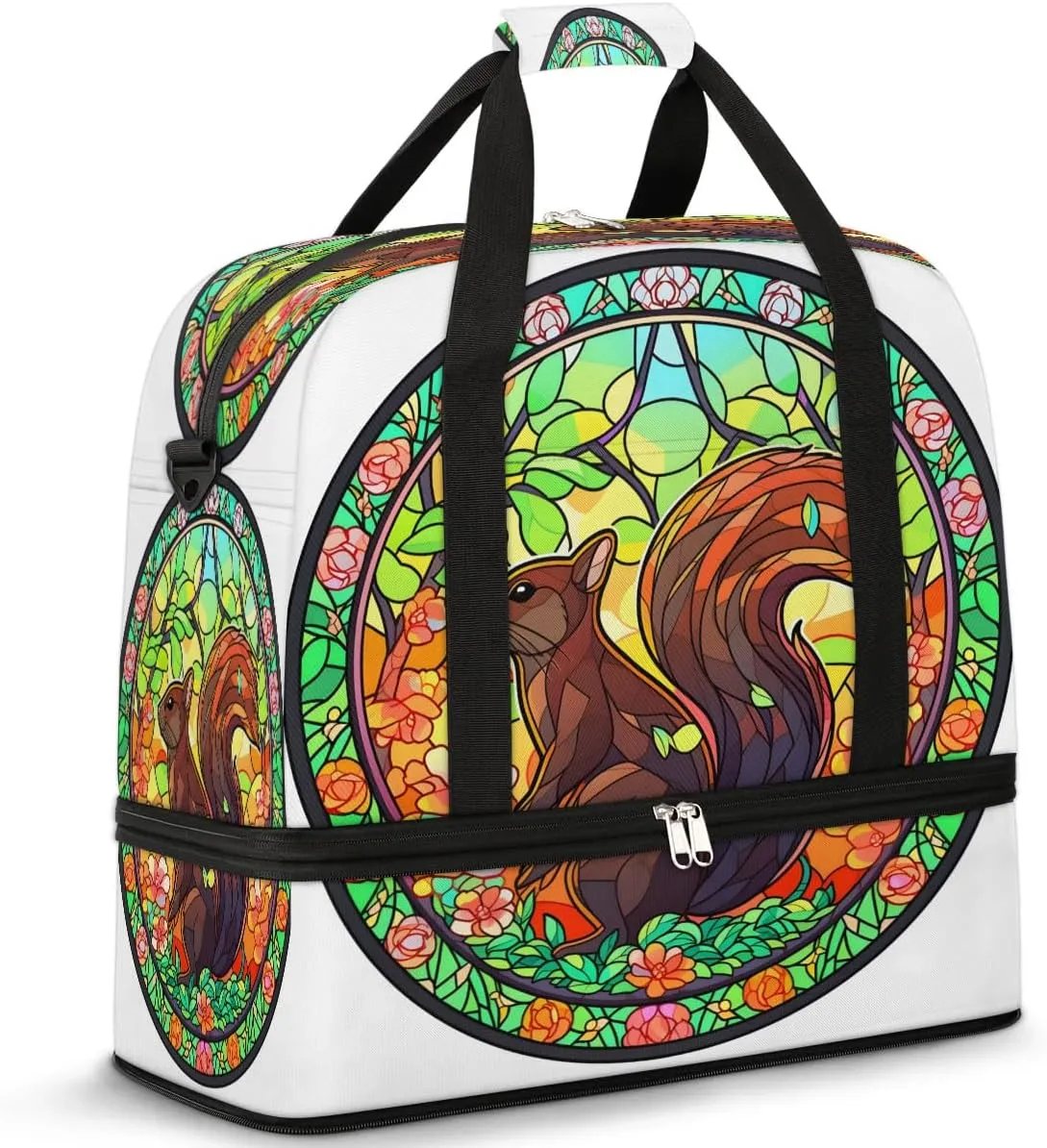 Travel Duffel Bags Glass Squirrel Foldable Weekender Bags for Women with Shoes Compartment Waterproof & Tear Resistant Carry on Overnight Luggage Duffel Bag Shoulder Sports Tote Bag,A-378