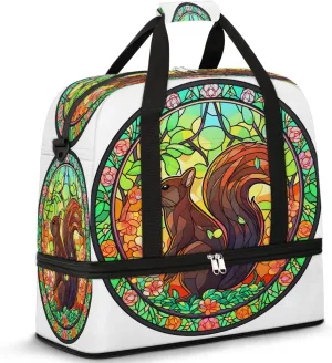 Travel Duffel Bags Glass Squirrel Foldable Weekender Bags for Women with Shoes Compartment Waterproof & Tear Resistant Carry on Overnight Luggage Duffel Bag Shoulder Sports Tote Bag,A-378