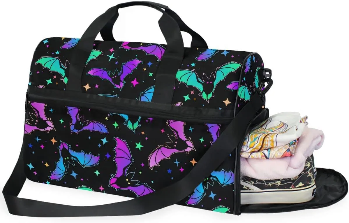 Travel Duffel Bags Halloween Luminous Bats Sports Duffel Bag Gym Bag Travel Luggage Overnight Bags for Men Women Duffel Bags with Adjustable Strap for Traveling