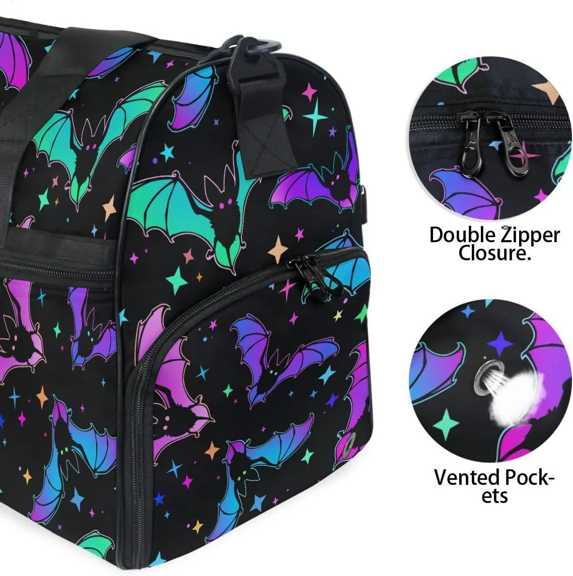 Travel Duffel Bags Halloween Luminous Bats Sports Duffel Bag Gym Bag Travel Luggage Overnight Bags for Men Women Duffel Bags with Adjustable Strap for Traveling