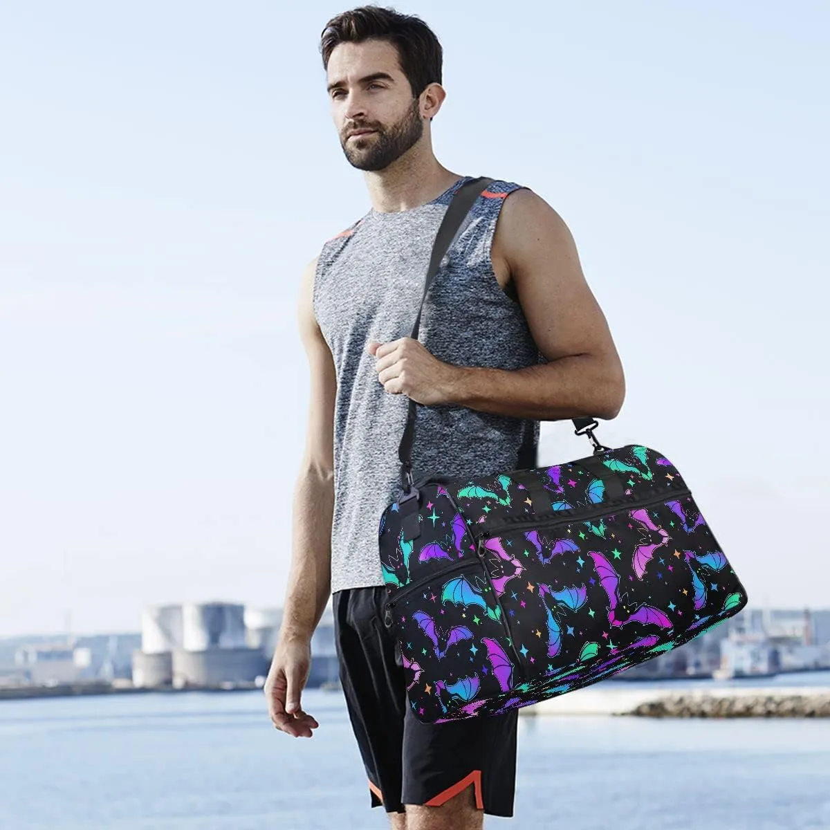 Travel Duffel Bags Halloween Luminous Bats Sports Duffel Bag Gym Bag Travel Luggage Overnight Bags for Men Women Duffel Bags with Adjustable Strap for Traveling