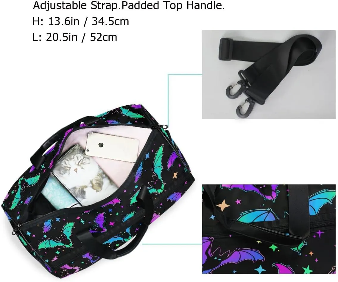 Travel Duffel Bags Halloween Luminous Bats Sports Duffel Bag Gym Bag Travel Luggage Overnight Bags for Men Women Duffel Bags with Adjustable Strap for Traveling
