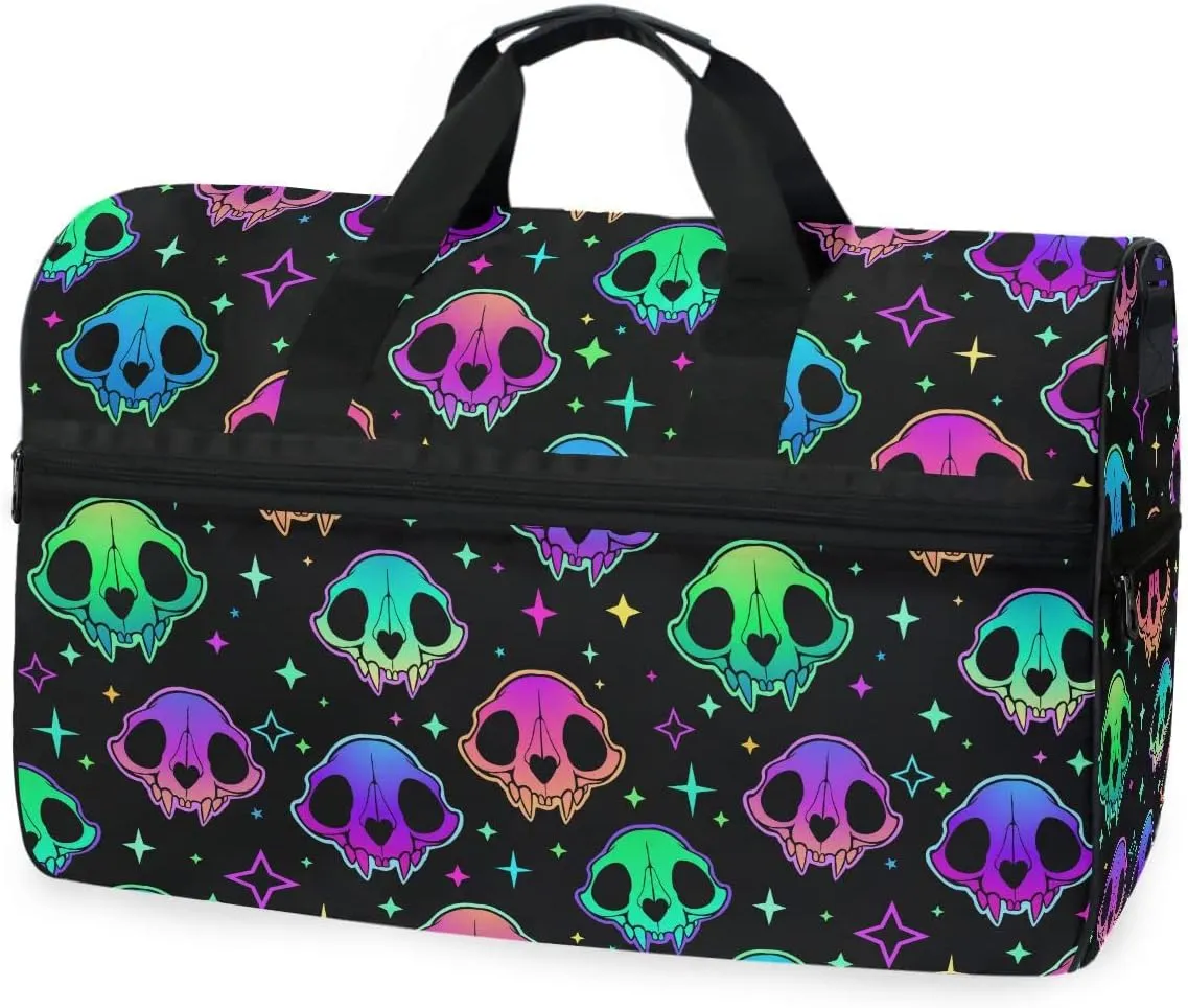 Travel Duffel Bags Rainbow Style Skull Sports Duffel Bag Gym Bag Travel Luggage Overnight Bags for Men Women Duffel Bags with Adjustable Strap for Traveling