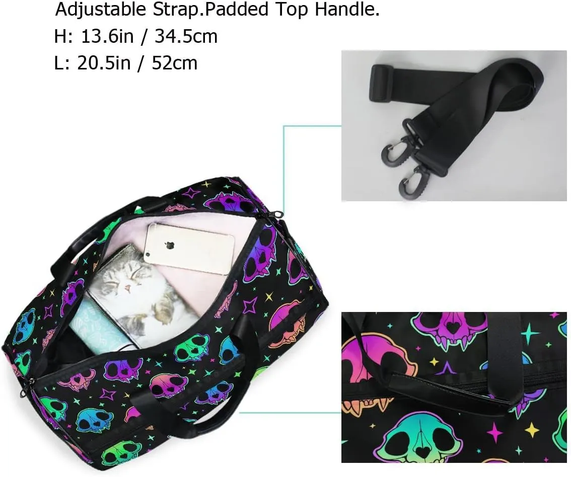 Travel Duffel Bags Rainbow Style Skull Sports Duffel Bag Gym Bag Travel Luggage Overnight Bags for Men Women Duffel Bags with Adjustable Strap for Traveling