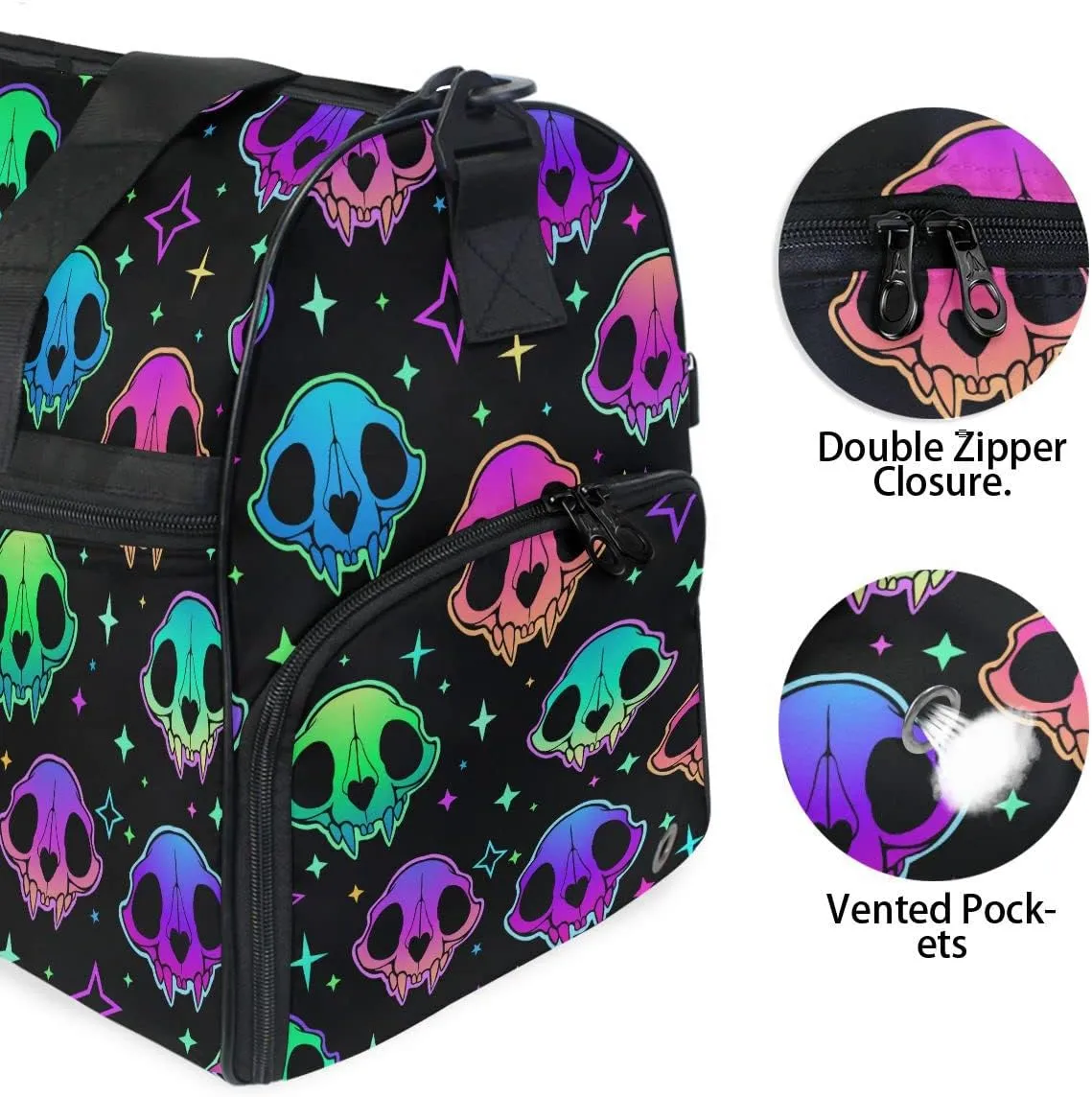 Travel Duffel Bags Rainbow Style Skull Sports Duffel Bag Gym Bag Travel Luggage Overnight Bags for Men Women Duffel Bags with Adjustable Strap for Traveling
