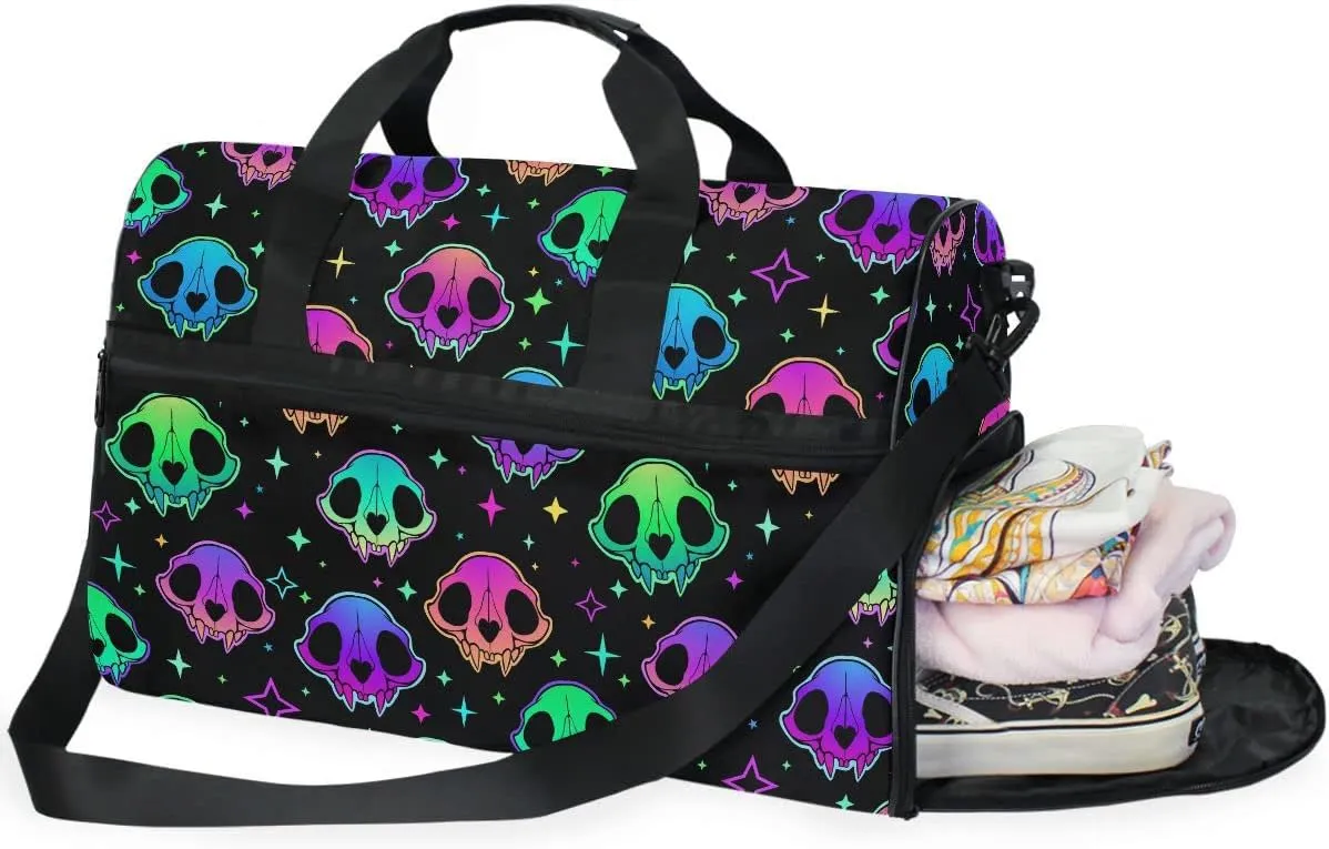 Travel Duffel Bags Rainbow Style Skull Sports Duffel Bag Gym Bag Travel Luggage Overnight Bags for Men Women Duffel Bags with Adjustable Strap for Traveling