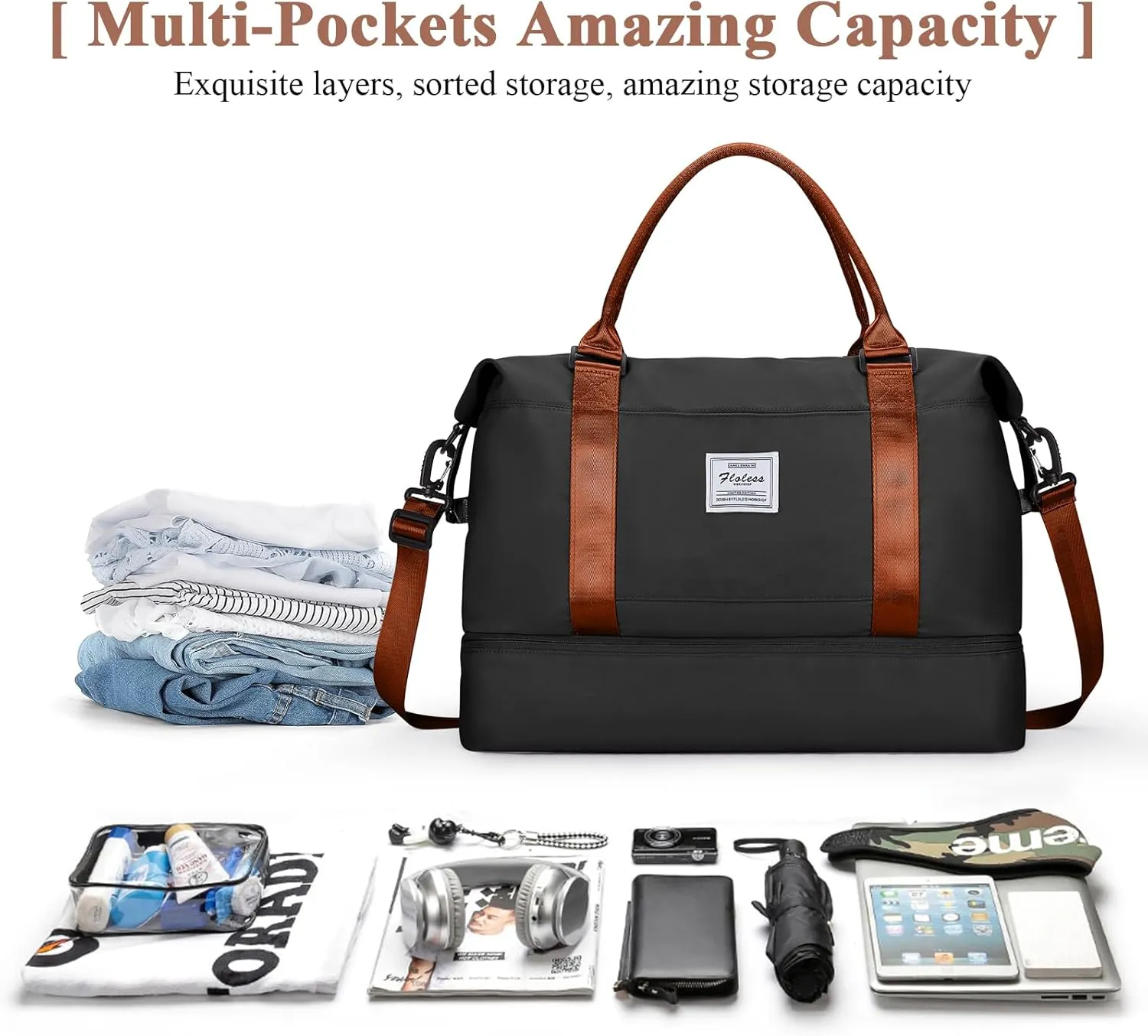 Travel Duffel Bag,Sports Tote Gym Bag,Shoulder Weekender Overnight Bag for Women