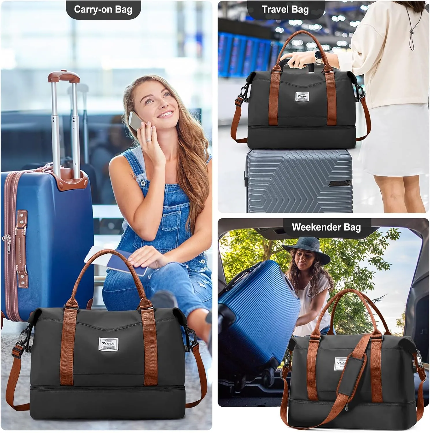 Travel Duffel Bag,Sports Tote Gym Bag,Shoulder Weekender Overnight Bag for Women