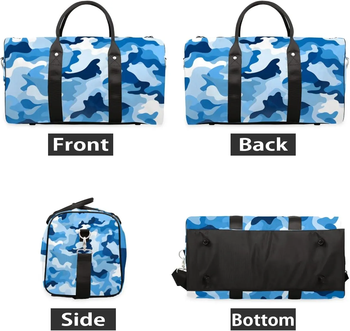 Travel Duffle Bag Blue Camouflage Gym Bags for Men Women Travel Duffel Bags with Adjustable Shoulder Strap Carry On Weekender Bag