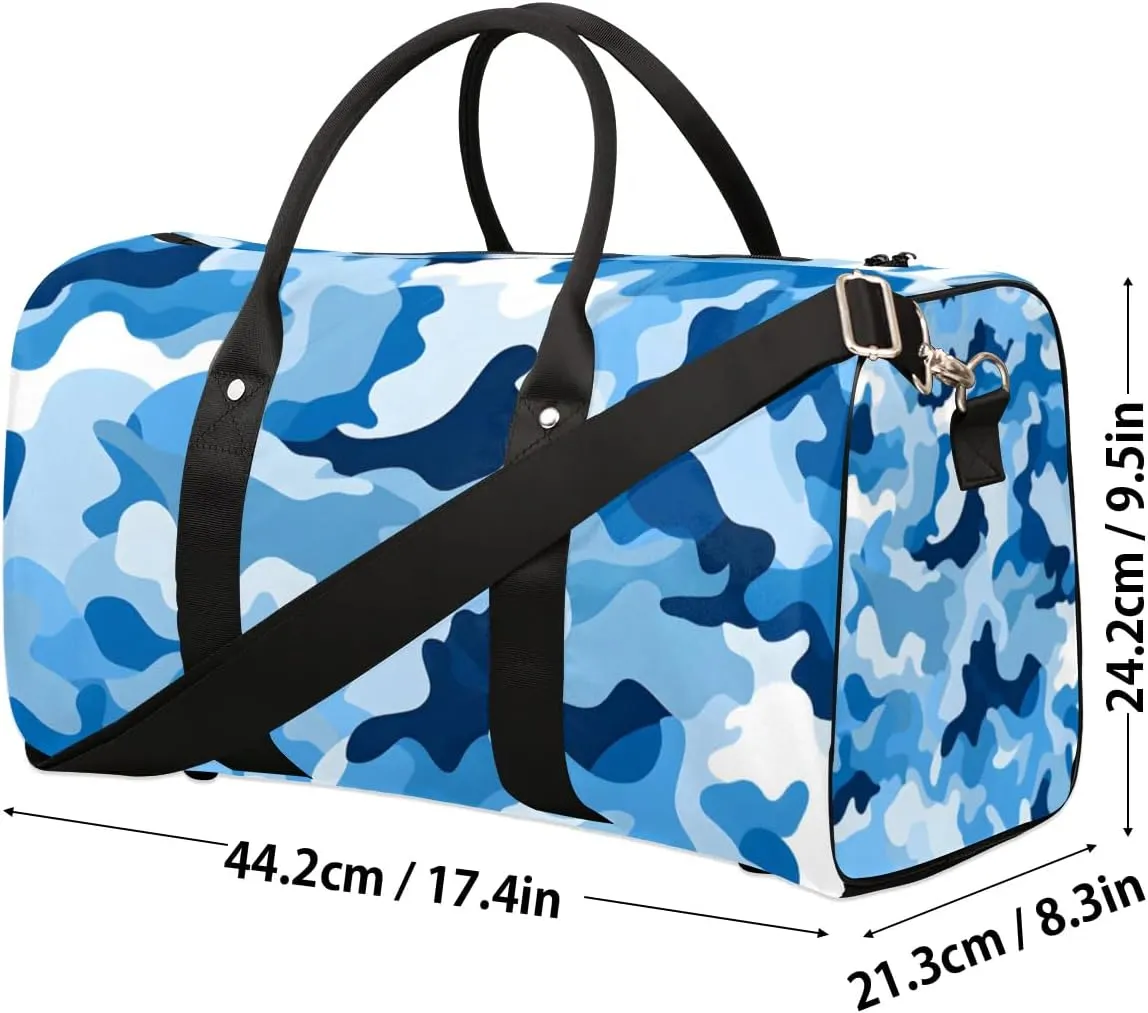 Travel Duffle Bag Blue Camouflage Gym Bags for Men Women Travel Duffel Bags with Adjustable Shoulder Strap Carry On Weekender Bag