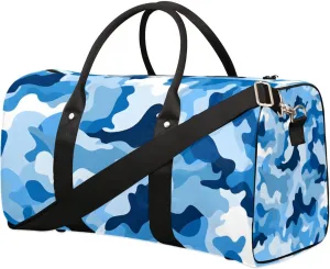 Travel Duffle Bag Blue Camouflage Gym Bags for Men Women Travel Duffel Bags with Adjustable Shoulder Strap Carry On Weekender Bag