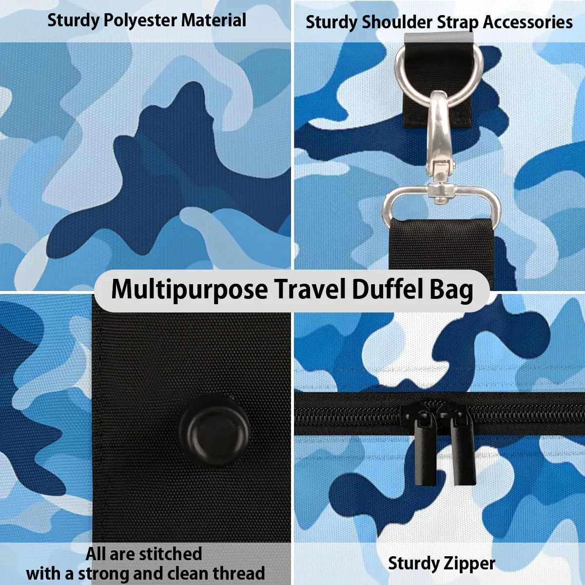 Travel Duffle Bag Blue Camouflage Gym Bags for Men Women Travel Duffel Bags with Adjustable Shoulder Strap Carry On Weekender Bag