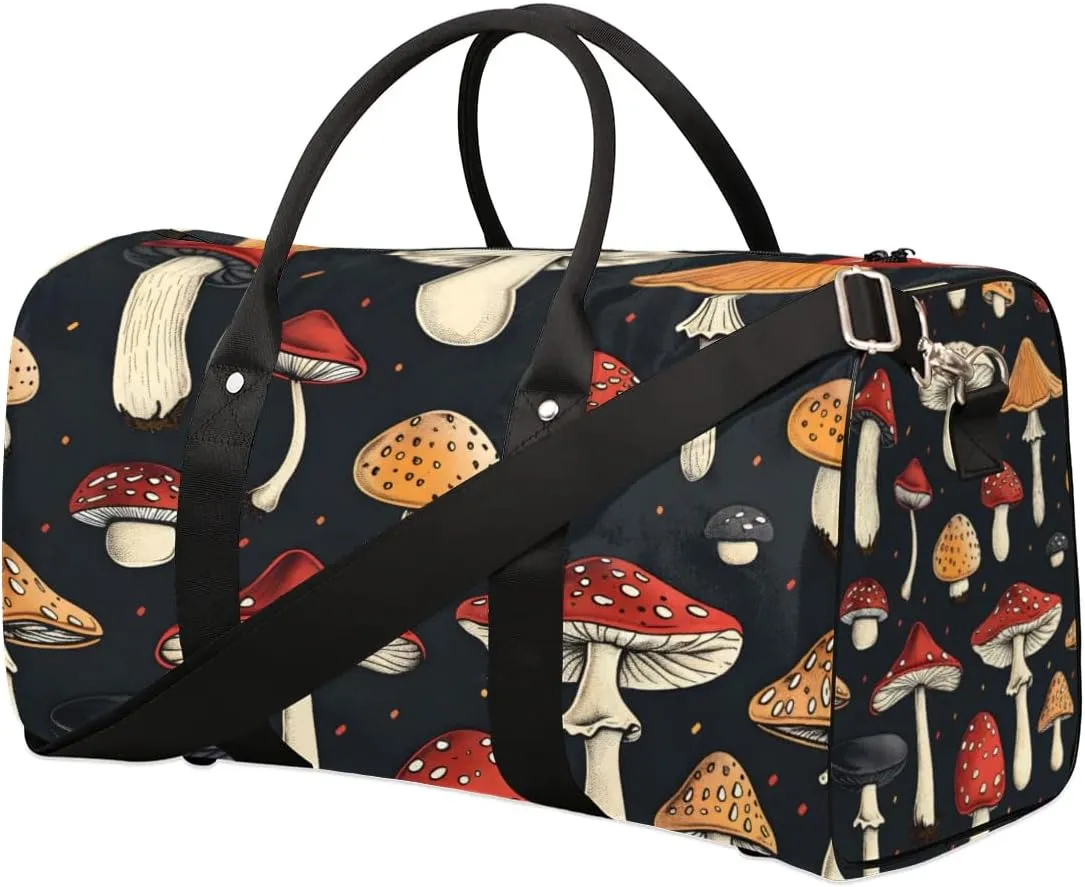 Travel Duffle Bag Botanical Mushrooms Gym Bags for Men Women Travel Duffel Bags with Adjustable Shoulder Strap Carry On Weekender Bag
